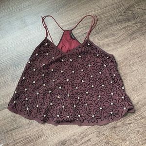 River island beaded tank top plum maroon strap